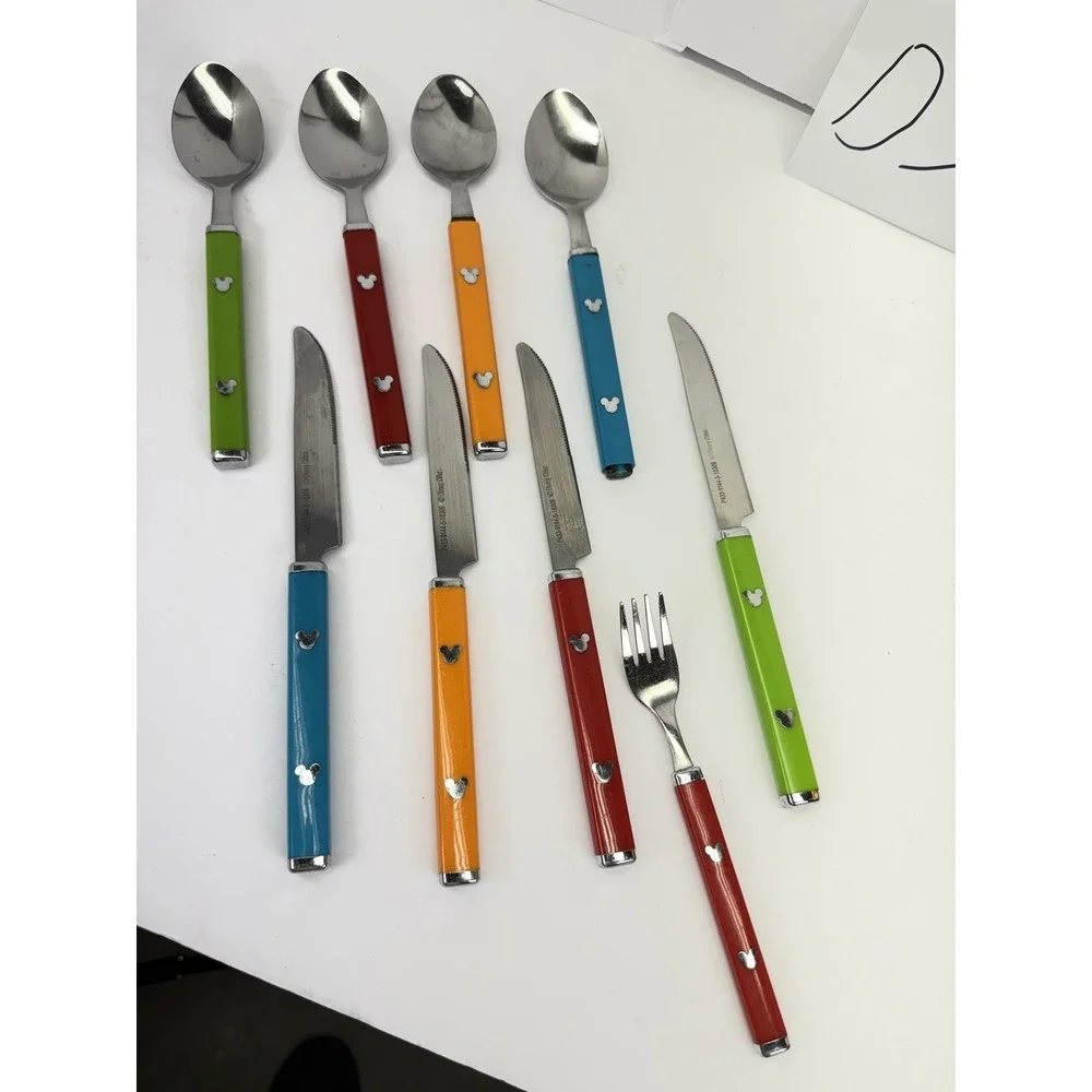 Disney Mickey Mouse Utensil Set 9Spoons Knives Fork Colorful Handles Stainless